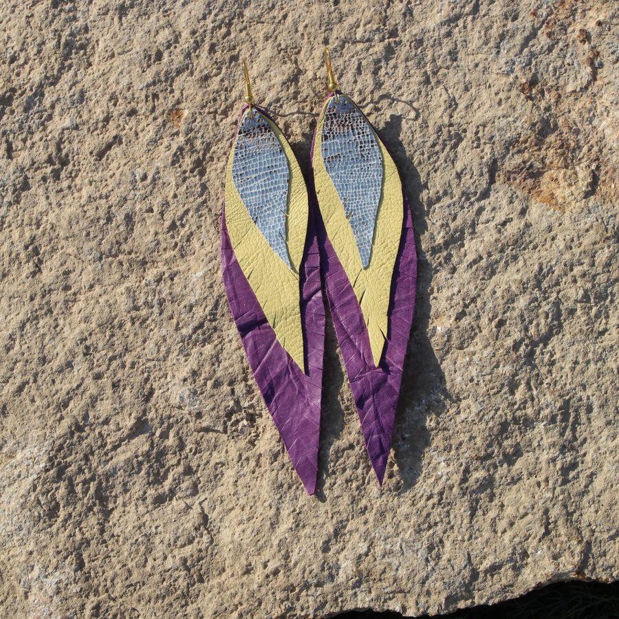 Pendientes de cuero Morado y Amarillo de Vimanca Studio