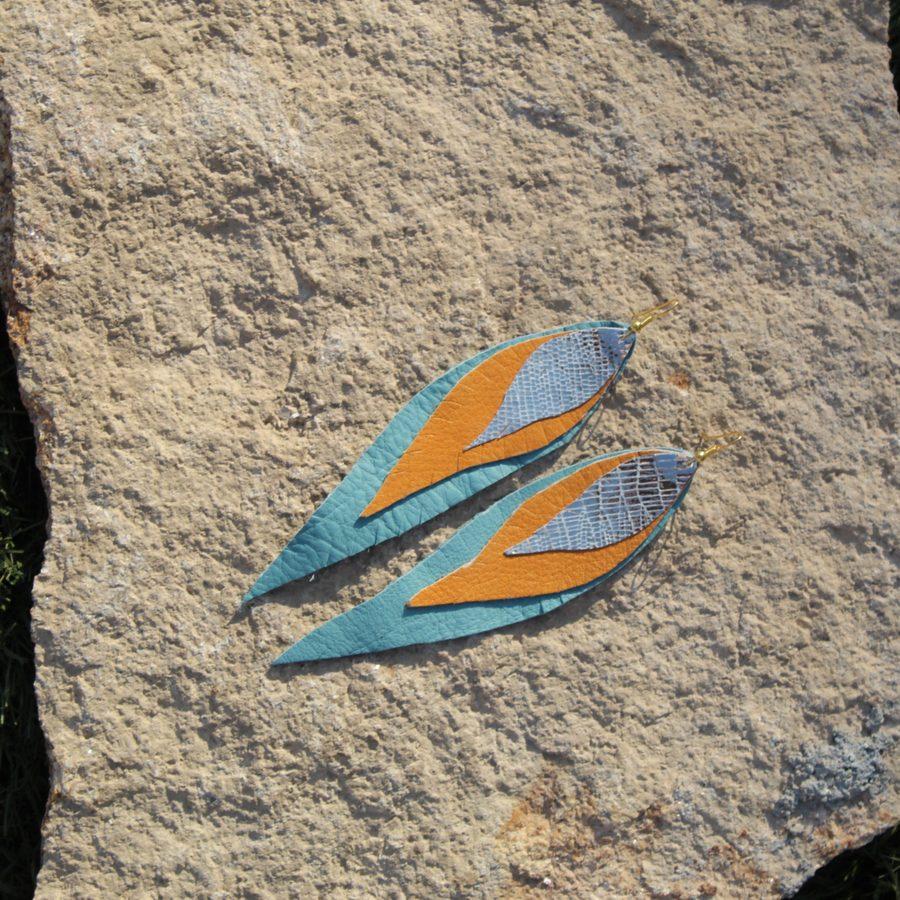 Pendientes de cuero Naranja y Turquesa de Vimanca Studio